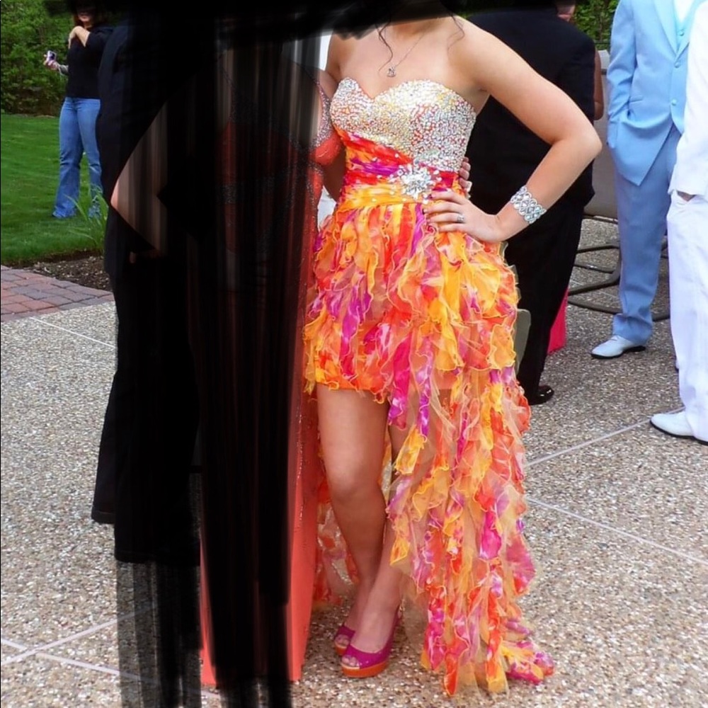 Formal Prom Gown- high low cut, ruffles, strapless